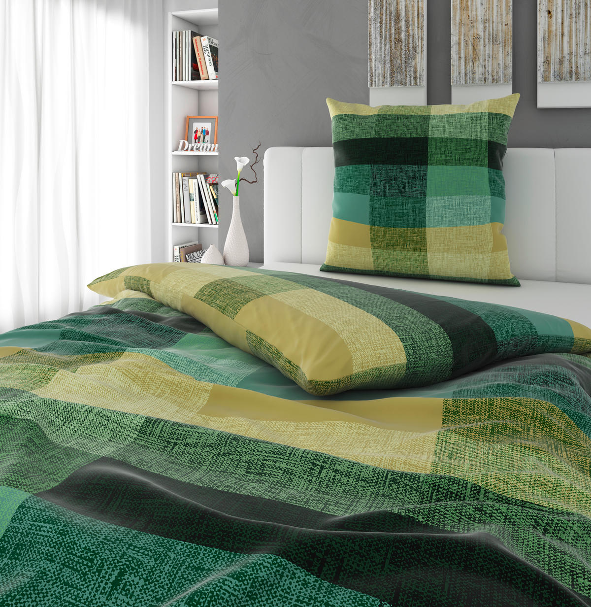 BETTWÄSCHE Kislo Satin 135/200 cm  - Beige/Grün, Textil (135/200cm) - Novel