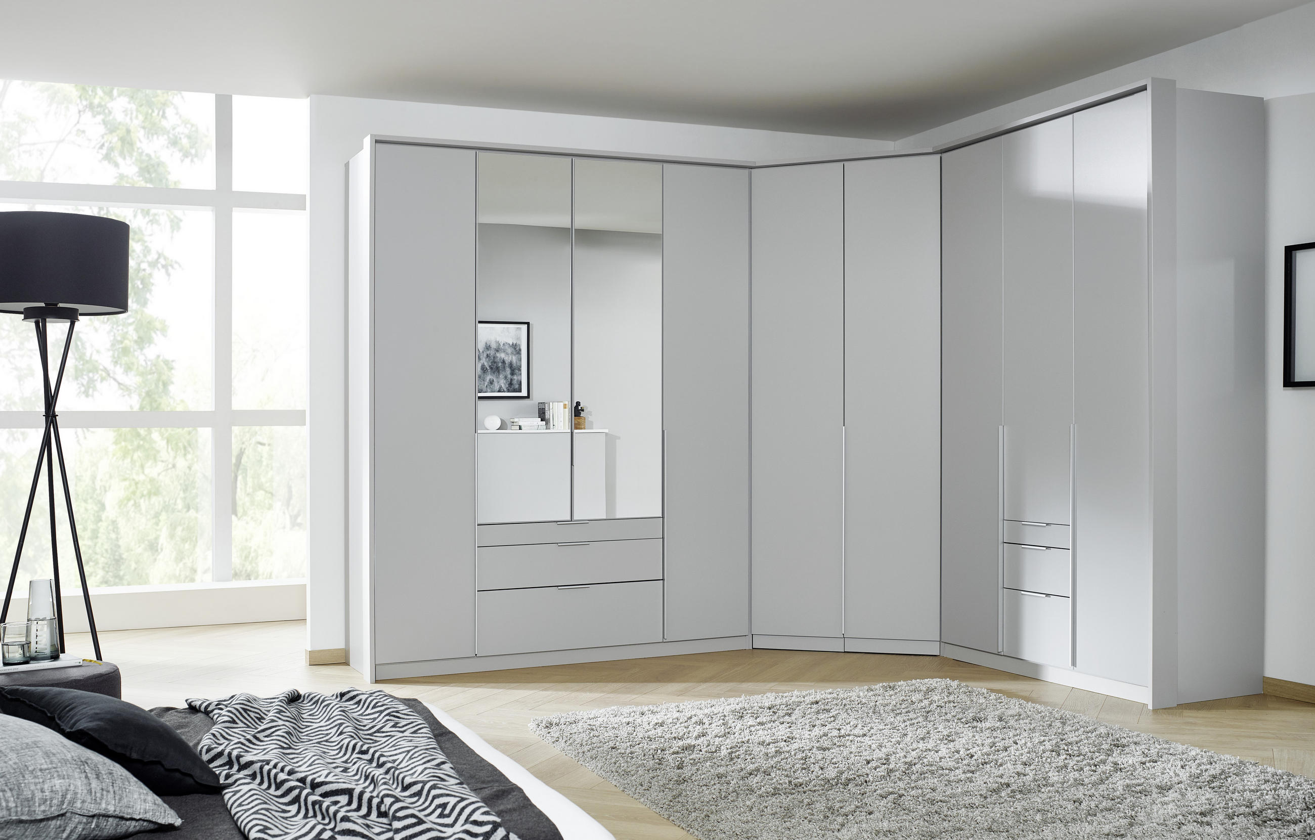 DREHTÜRENSCHRANK 136/229/54 cm 3-türig Hellgrau  - Hellgrau/Alufarben, MODERN, Holzwerkstoff (136/229/54cm) - Rauch Möbel