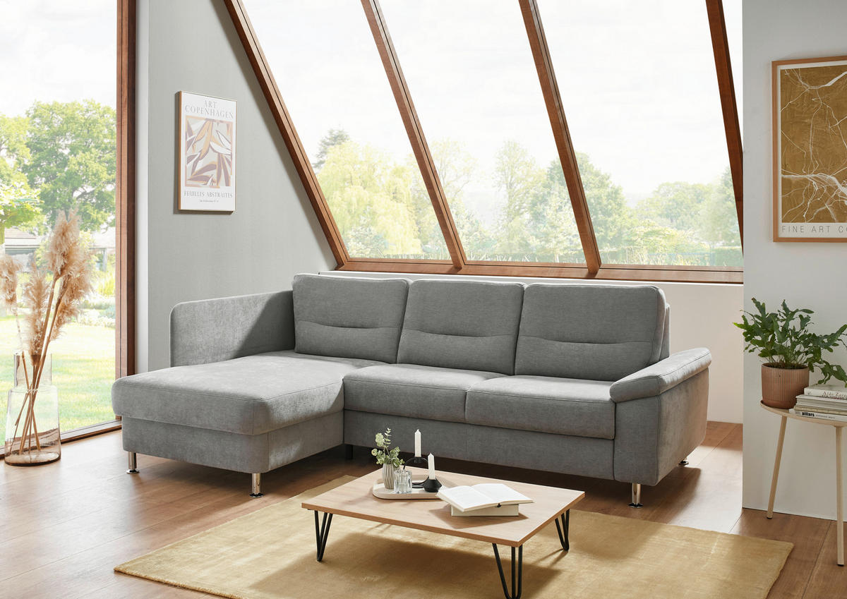 ECKSOFA  in Flachgewebe Grau  160/244 cm  - Alufarben/Grau, KONVENTIONELL, Textil/Metall (160/244cm) - Beldomo Comfort