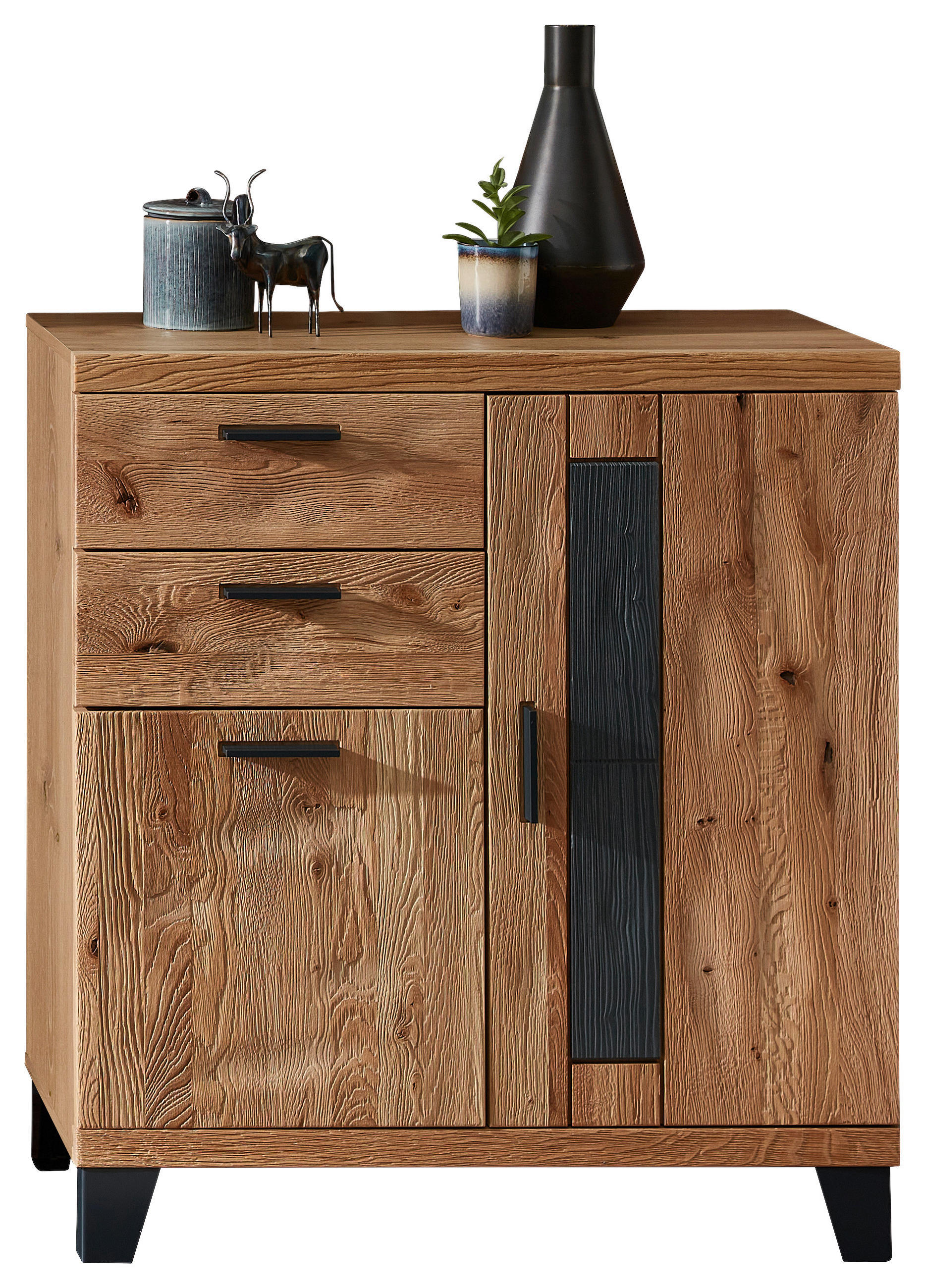 SCHUHSCHRANK Wildeiche massiv Eichefarben, Dunkelgrau  - Eichefarben/Dunkelgrau, Natur, Holz/Holzwerkstoff (85/95/38cm) - Linea Natura