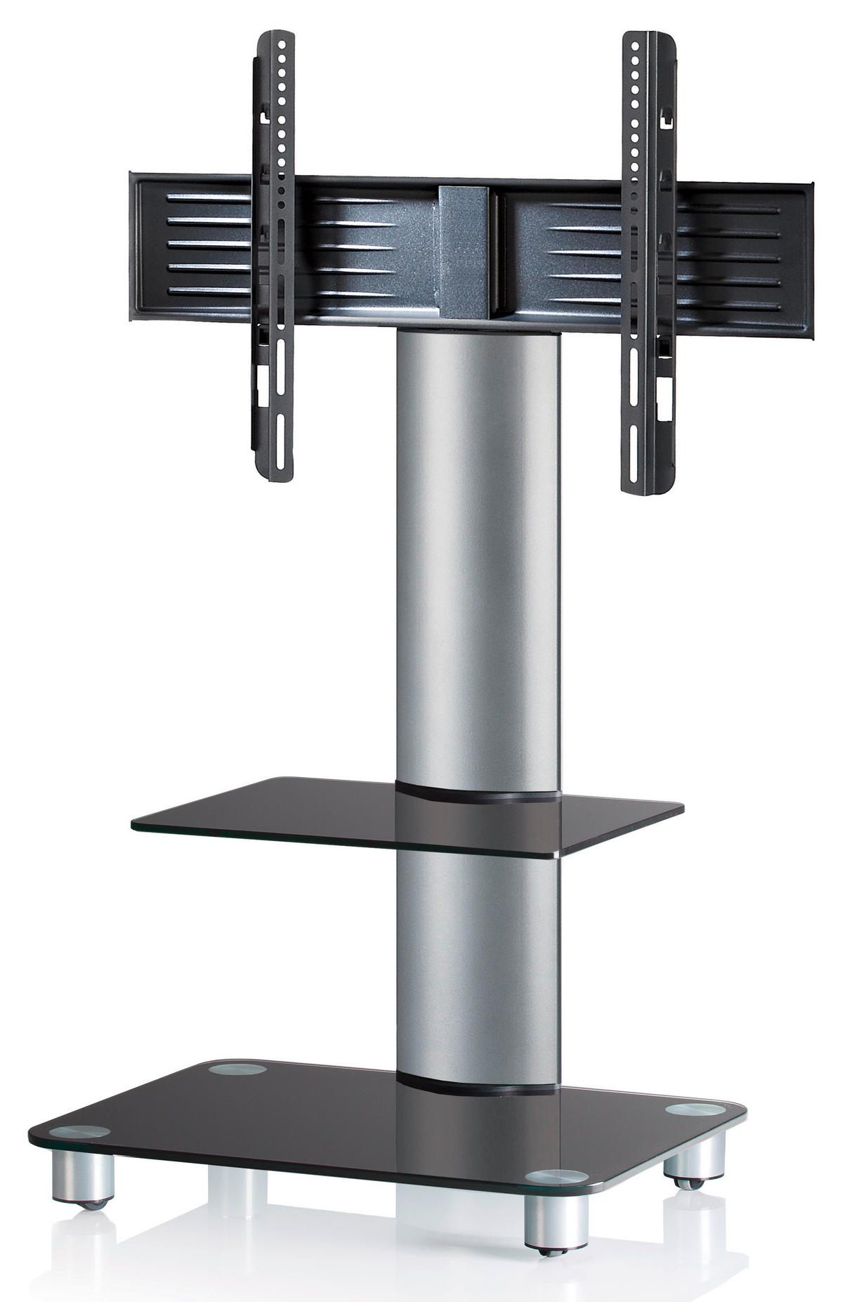 TV-RACK Metall, Glas Schwarz, Silberfarben  - Silberfarben/Schwarz, KONVENTIONELL, Glas/Metall (60/100/44cm) - MID.YOU
