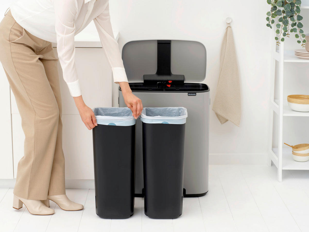 KANTA SA PAPUČICOM  2 x 30 l   - svetlosiva/antracit, Osnovno, metal/plastika (36,3/65,2/54,10cm) - Brabantia