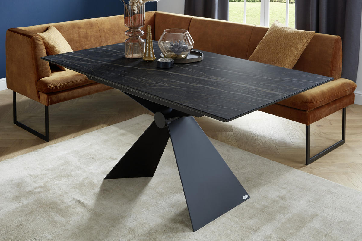 ESSTISCH in Metall, Keramik 160/90/75 cm  - Schwarz, Design, Keramik/Metall (160/90/75cm) - Dieter Knoll
