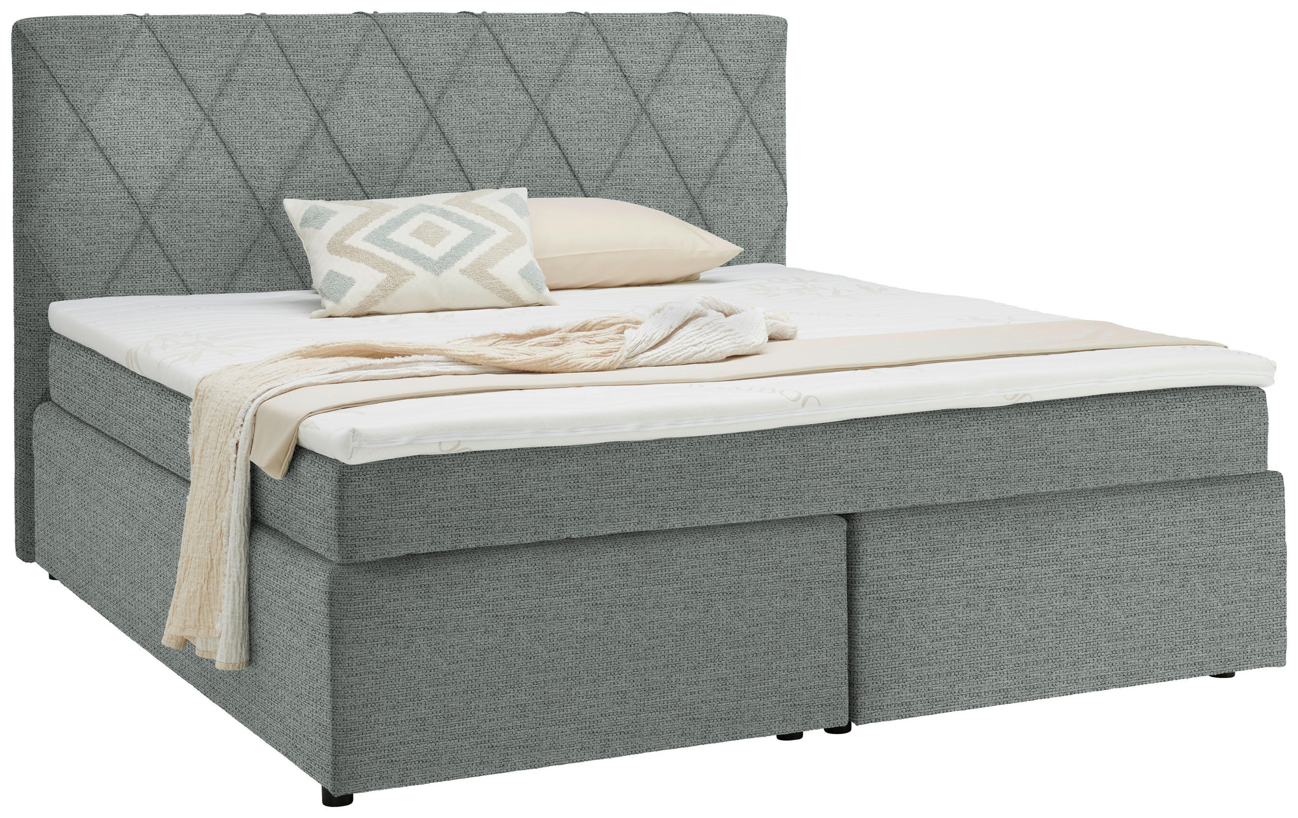BOXSPRINGBETT 160/200 cm  in Hellgrau  - Hellgrau/Schwarz, Design, Holzwerkstoff/Kunststoff (160/200cm) - Xora