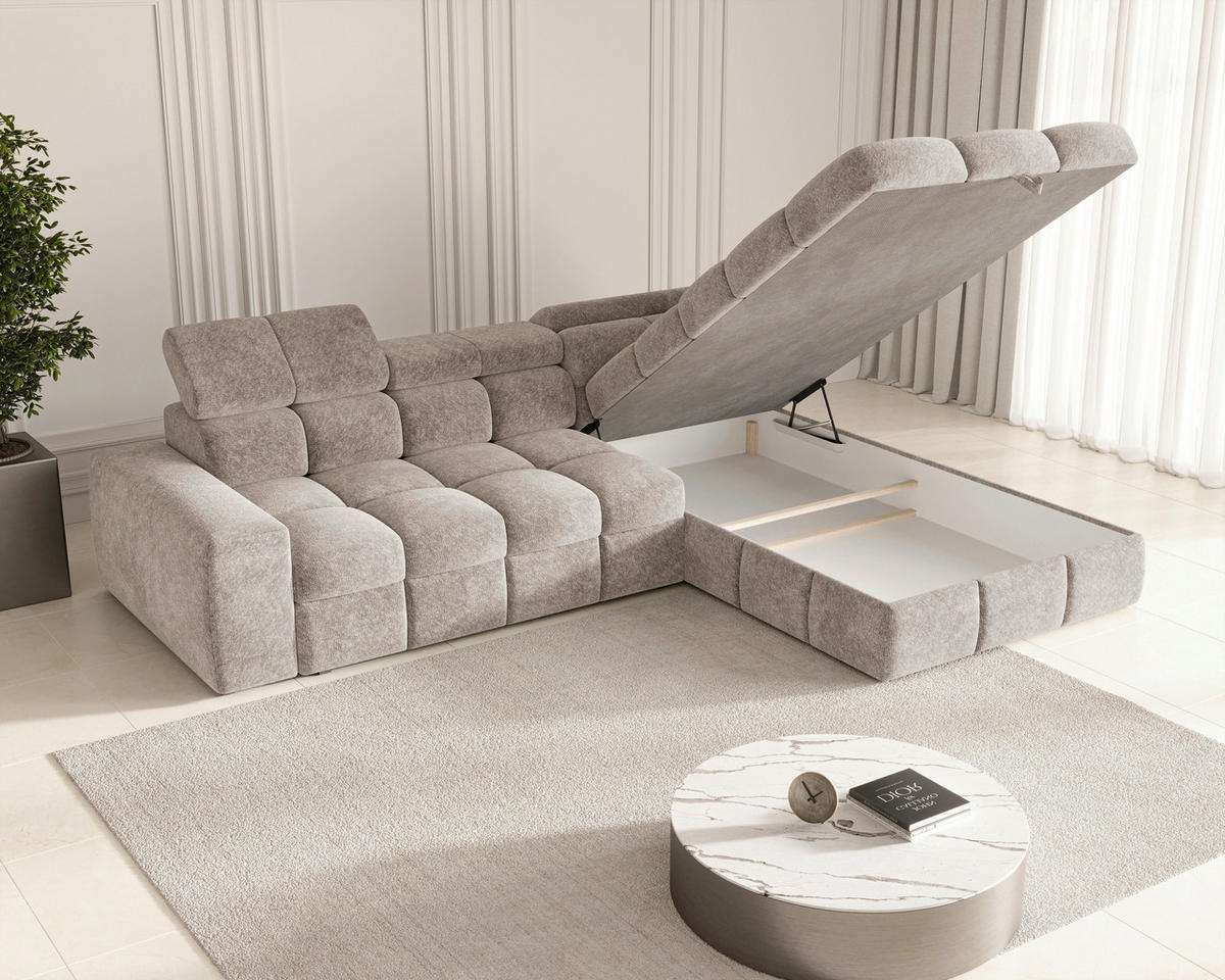 ECKSOFA  in Chenille Graubraun  - Graubraun/Schwarz, MODERN, Kunststoff/Textil (292/204cm) - Milino