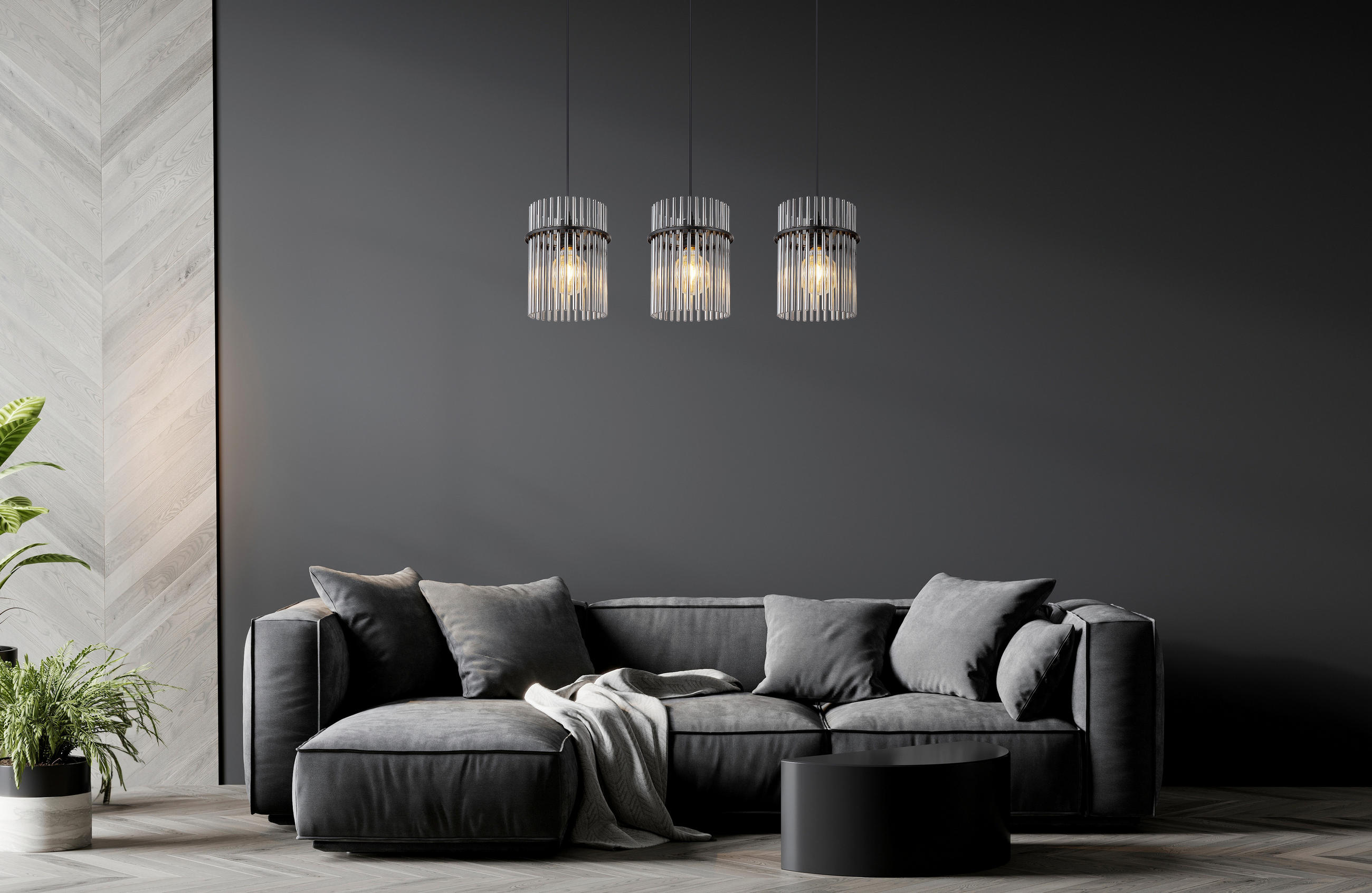 HÄNGELEUCHTE 80/20/140 cm  - Schwarz/Grau, Design, Glas/Kunststoff (80/20/140cm) - Globo