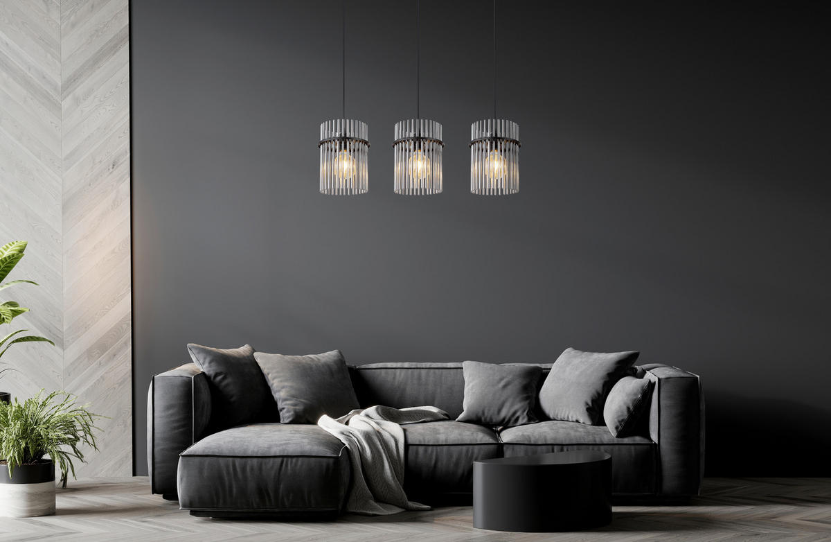 HÄNGELEUCHTE 80/20/140 cm  - Schwarz/Grau, Design, Glas/Kunststoff (80/20/140cm) - Globo