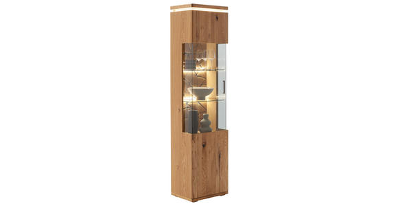 VITRINE  in furniert, massiv Balkeneiche Grau, Eichefarben - Eichefarben/Anthrazit, Natur, Glas/Holz (50/204/37cm) - Linea Natura
