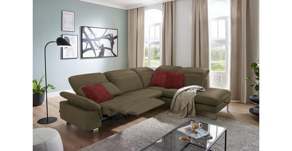 ECKSOFA in Echtleder Olivgrün  - Edelstahlfarben/Olivgrün, Design, Leder/Metall (309/233cm) - Dieter Knoll