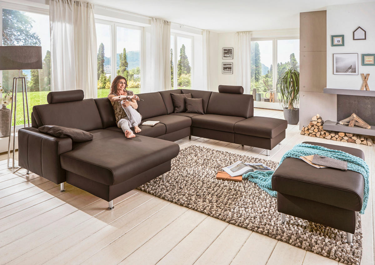 SOFFA i äkta läder mörkbrun  - aluminiumfärg/mörkbrun, Design, metall/läder (233/339/165cm) - Beldomo Premium