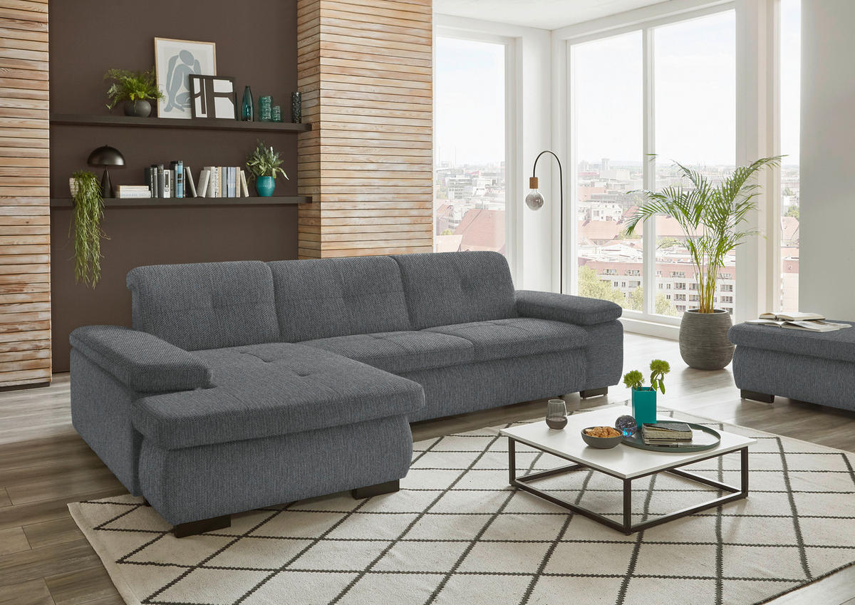 ECKSOFA in Flachgewebe Graubraun  - Graubraun/Schwarz, Design, Textil/Metall (174/297cm) - Beldomo Style