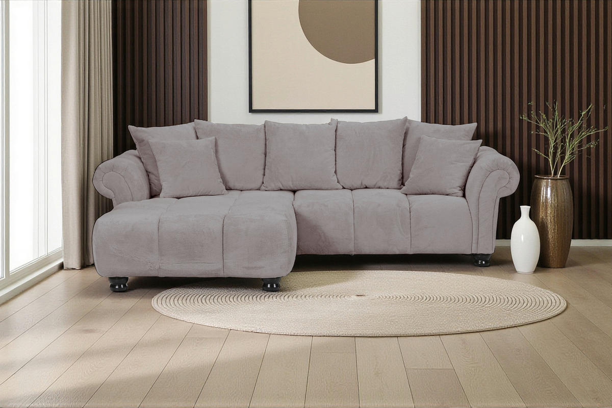 ECKSOFA Grau Plüsch  - Dunkelbraun/Grau, KONVENTIONELL, Holz/Textil (190/288cm) - Carryhome