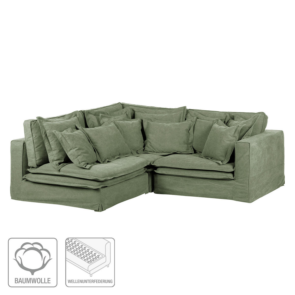 ECKSOFA STELLA in Webstoff Olivgrün Zierkissen, Rückenkissen  238/222 cm  - Schwarz/Olivgrün, Design, Kunststoff/Textil (238/222cm) - P & B