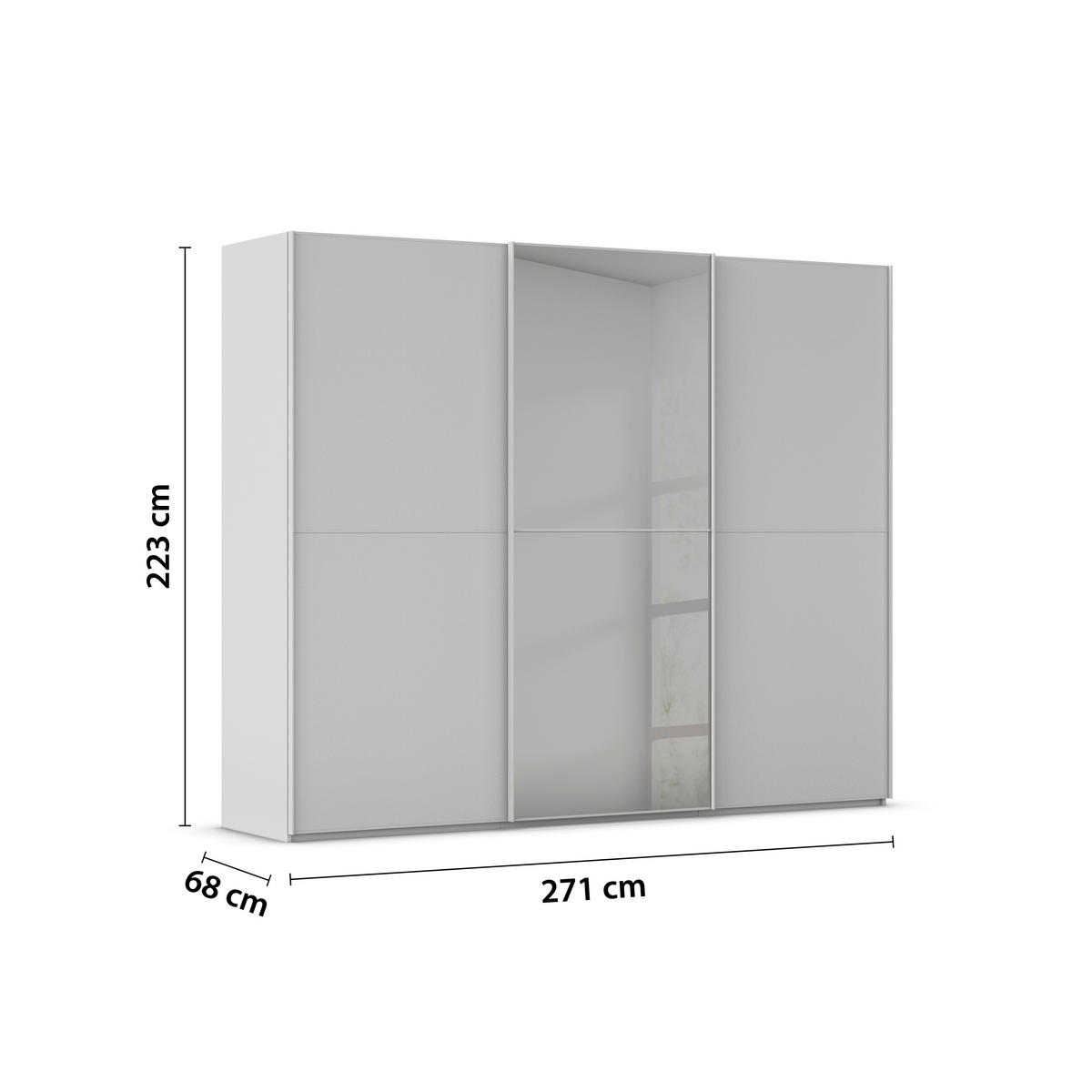 SCHWEBETÜRENSCHRANK in Grau  - Grau, Konventionell, Glas/Holzwerkstoff (271/223/68cm) - Novel