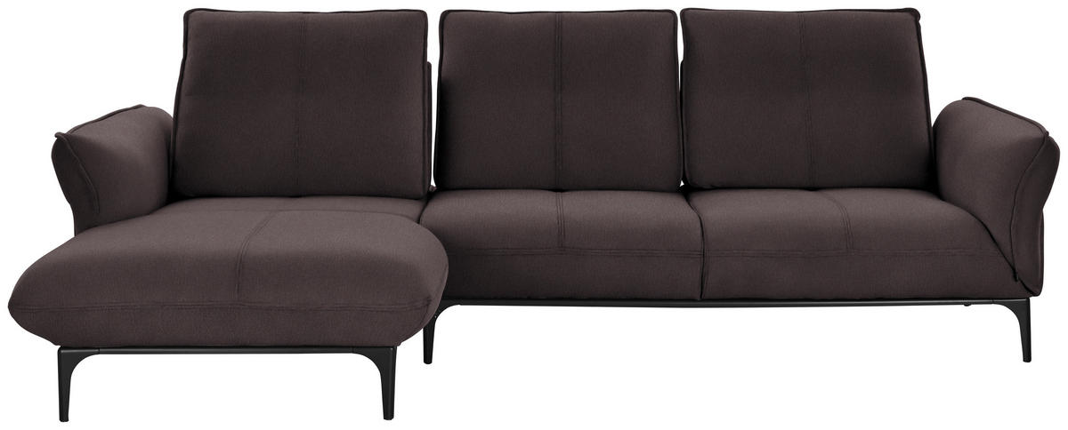 ECKSOFA in Echtleder Dunkelbraun  - Dunkelbraun/Schwarz, Natur, Leder (182/277cm) - Valnatura