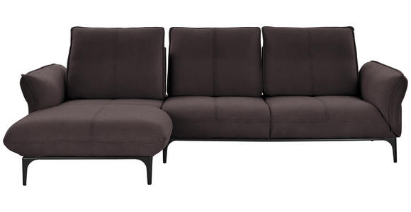 ECKSOFA in Echtleder Dunkelbraun  - Dunkelbraun/Schwarz, Natur, Leder (182/277cm) - Valnatura