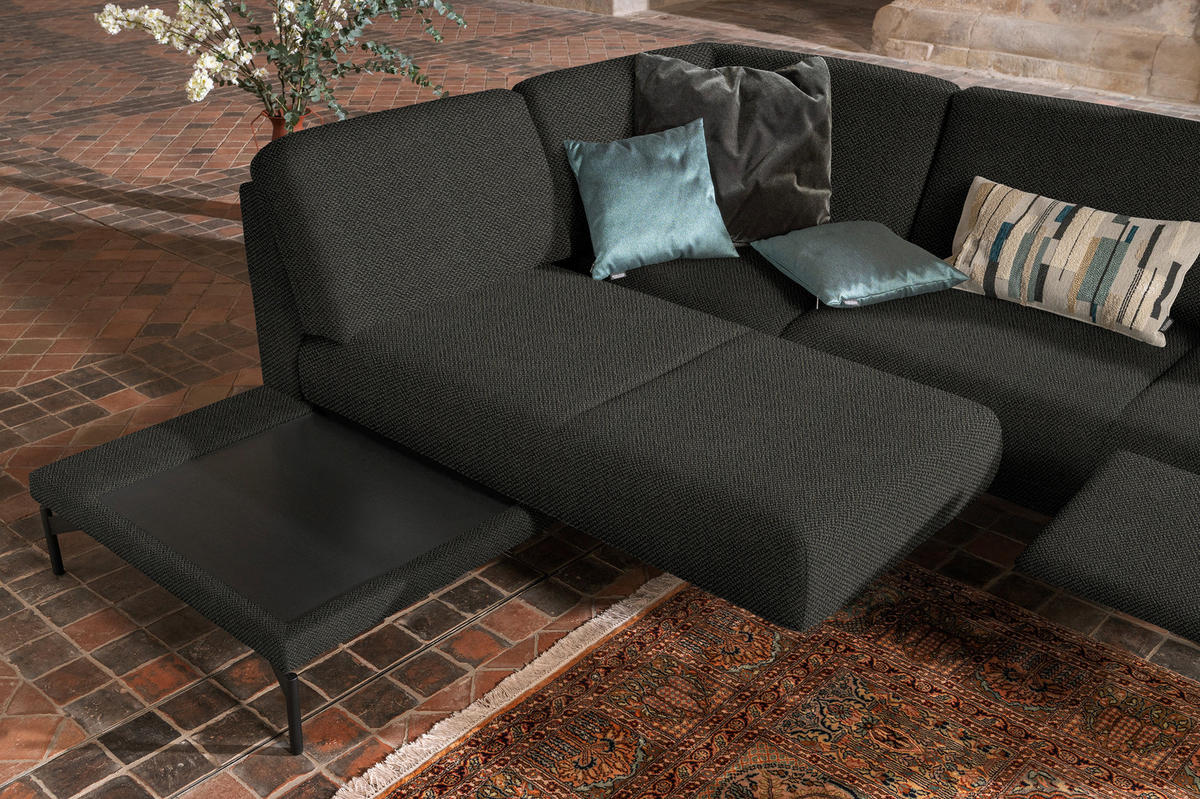 ECKSOFA in Flachgewebe Anthrazit  - Anthrazit, Design, Textil/Metall (230/254cm) - Johann Jakob