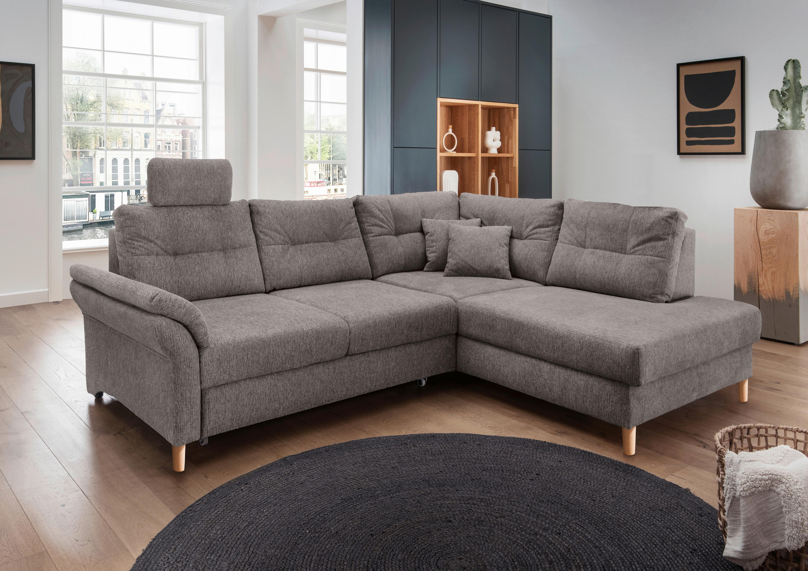 ECKSOFA in Chenille Graubraun  - Graubraun/Naturfarben, Modern, Holz/Textil (264/206cm) - Livetastic