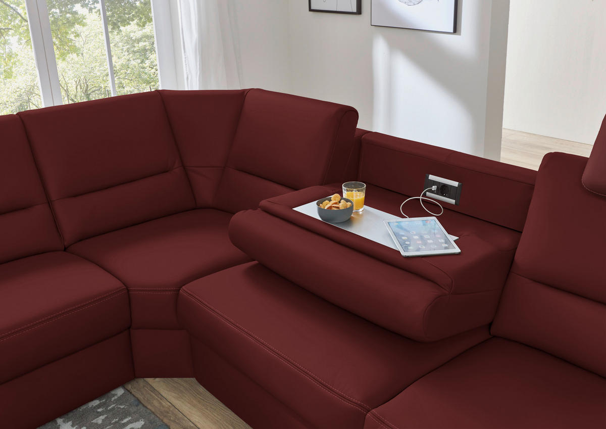 ECKSOFA in Echtleder Brombeere  - Brombeere/Beige, Design, Leder/Metall (249/288cm) - Beldomo Premium
