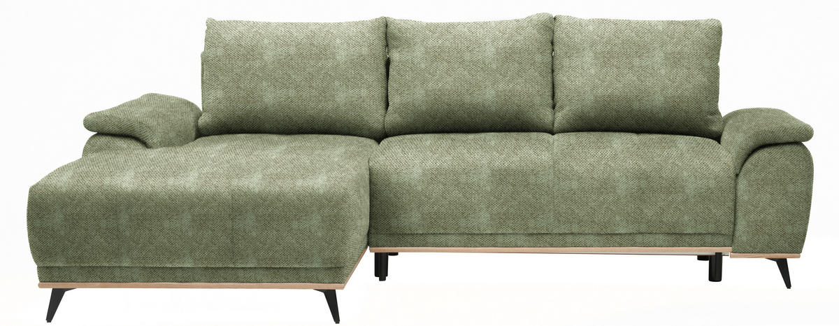 ECKSOFA in Struktur Olivgrün  - Schwarz/Olivgrün, Modern, Textil/Metall (168/262cm) - home24