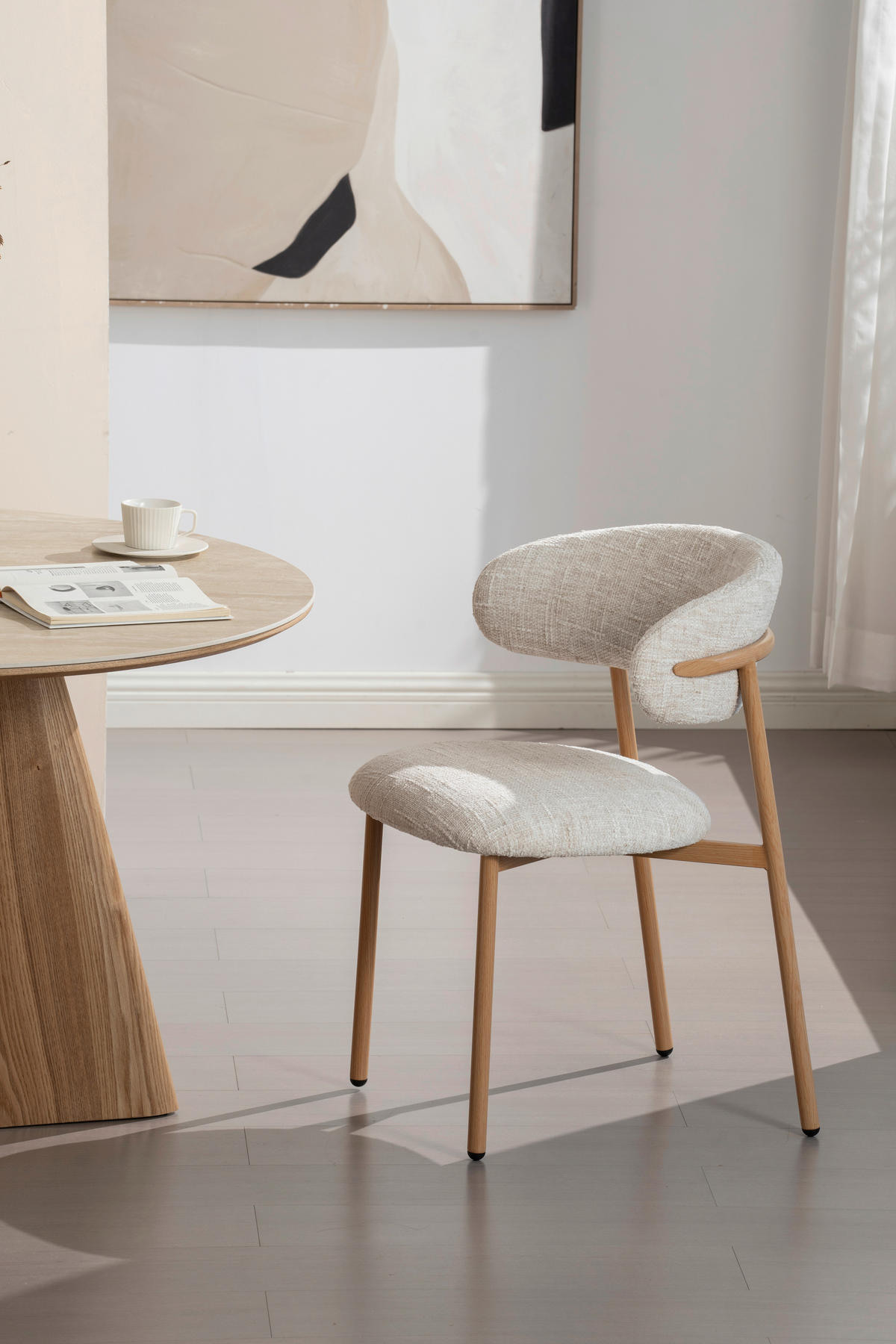 STUHL   Leinenoptik  Beige  - Eichefarben/Beige, Basics, Holz/Textil (55/80/57cm) - Livetastic