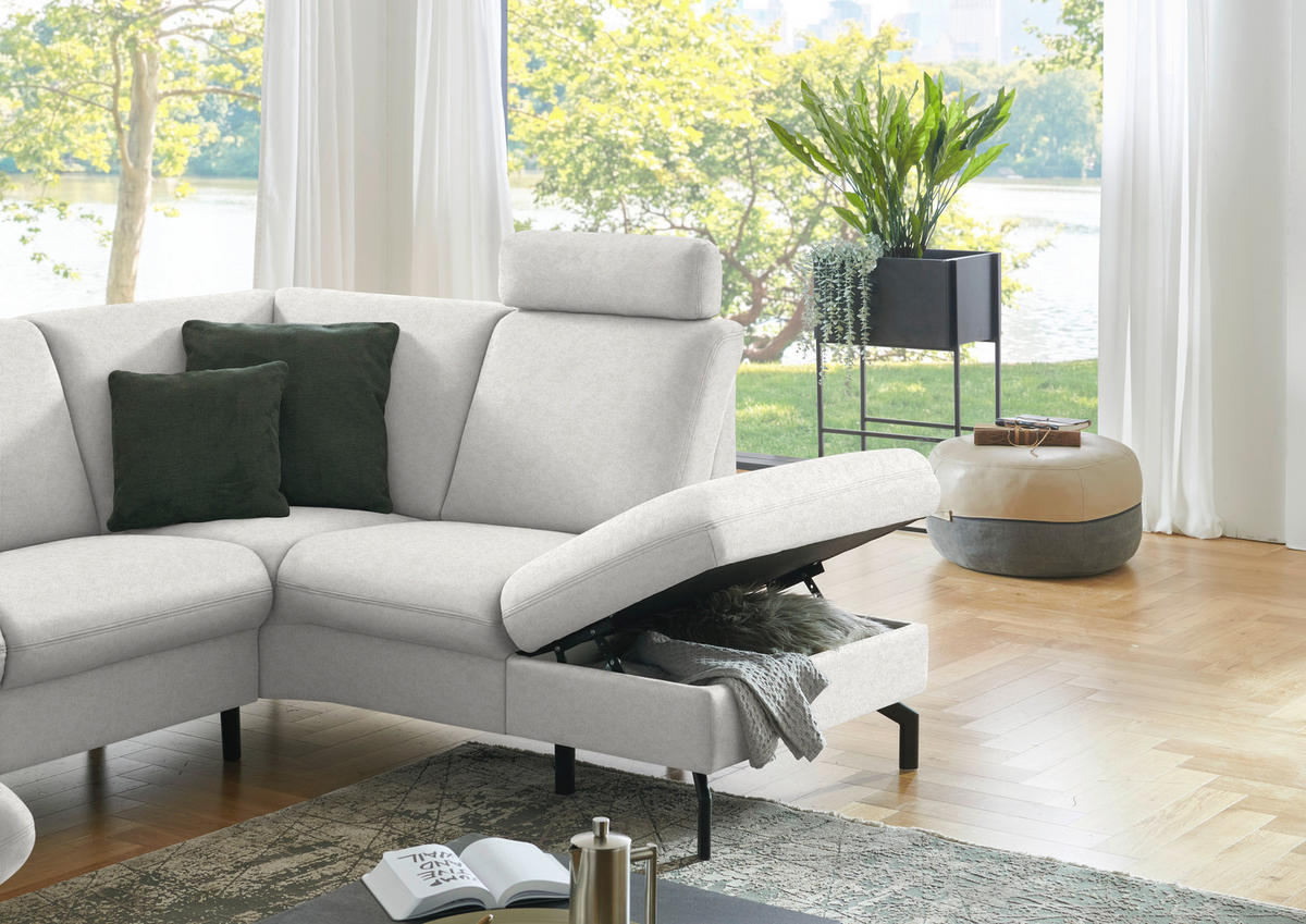 WOHNLANDSCHAFT  in Flachgewebe Alabasterfarben  - Alabasterfarben/Schwarz, KONVENTIONELL, Textil/Metall (170/307/190cm) - Beldomo Comfort