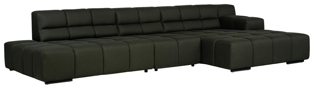 ECKSOFA in Flachgewebe Olivgrün  - Schwarz/Olivgrün, Design, Textil/Metall (356/169cm) - Designwerk