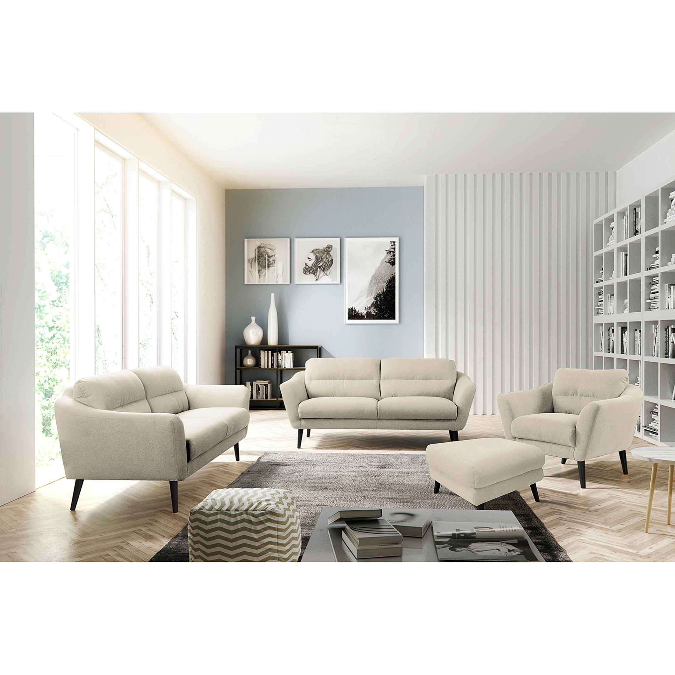 HOCKERTextil Creme  - Creme/Schwarz, Design, Holz/Textil (61/49/65cm) - Livetastic