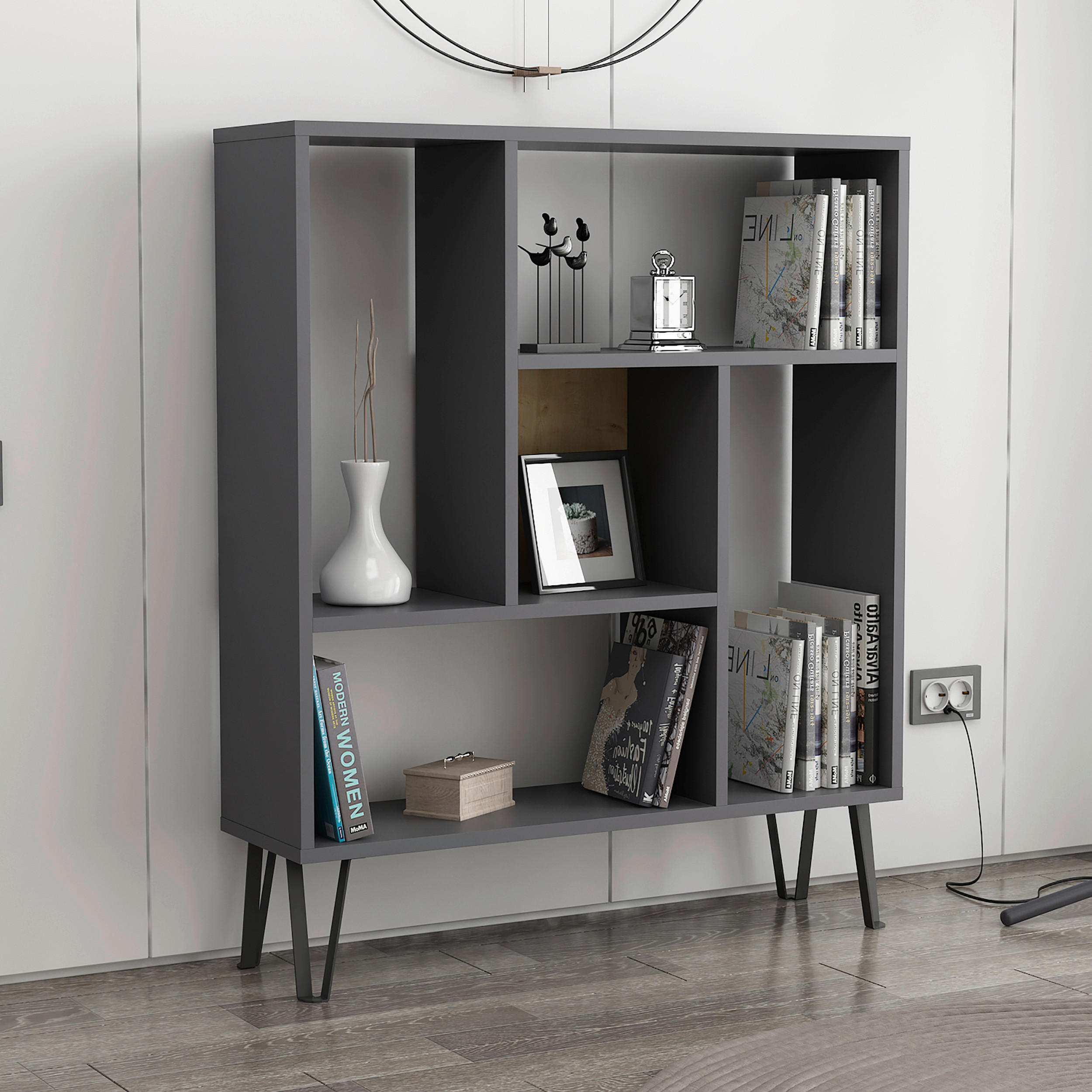 REGAL Anthrazit, Eichefarben  - Eichefarben/Anthrazit, Design, Holzwerkstoff (90/107,8/25cm) - Livetastic