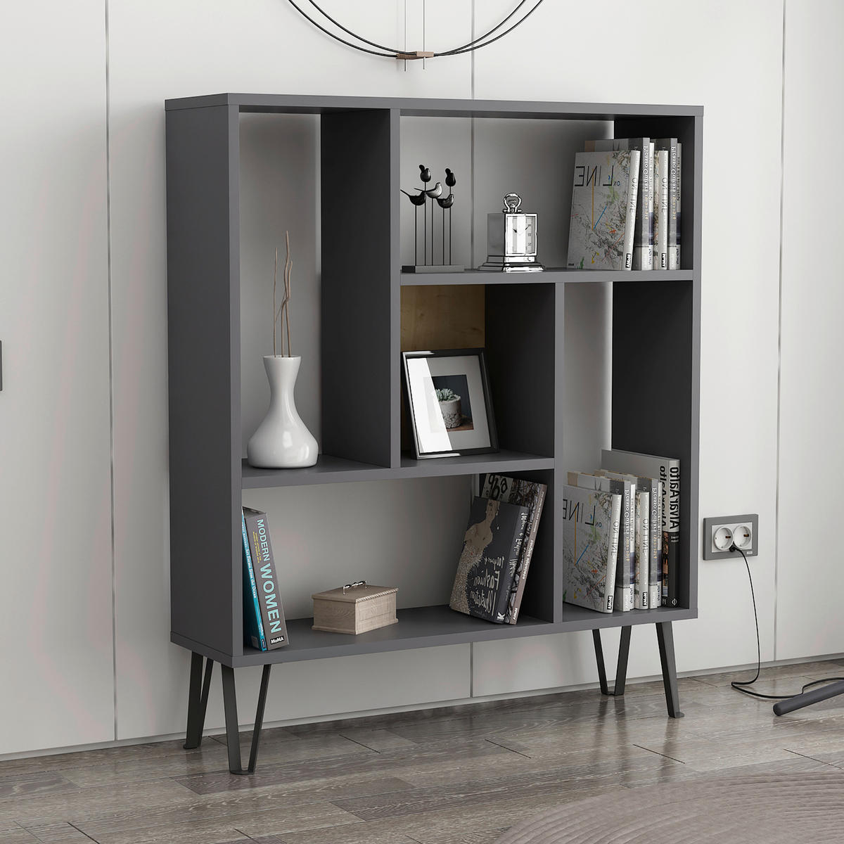 REGAL  90/107,8/25 cm Anthrazit, Eichefarben  - Eichefarben/Anthrazit, Design, Holzwerkstoff (90/107,8/25cm) - Livetastic