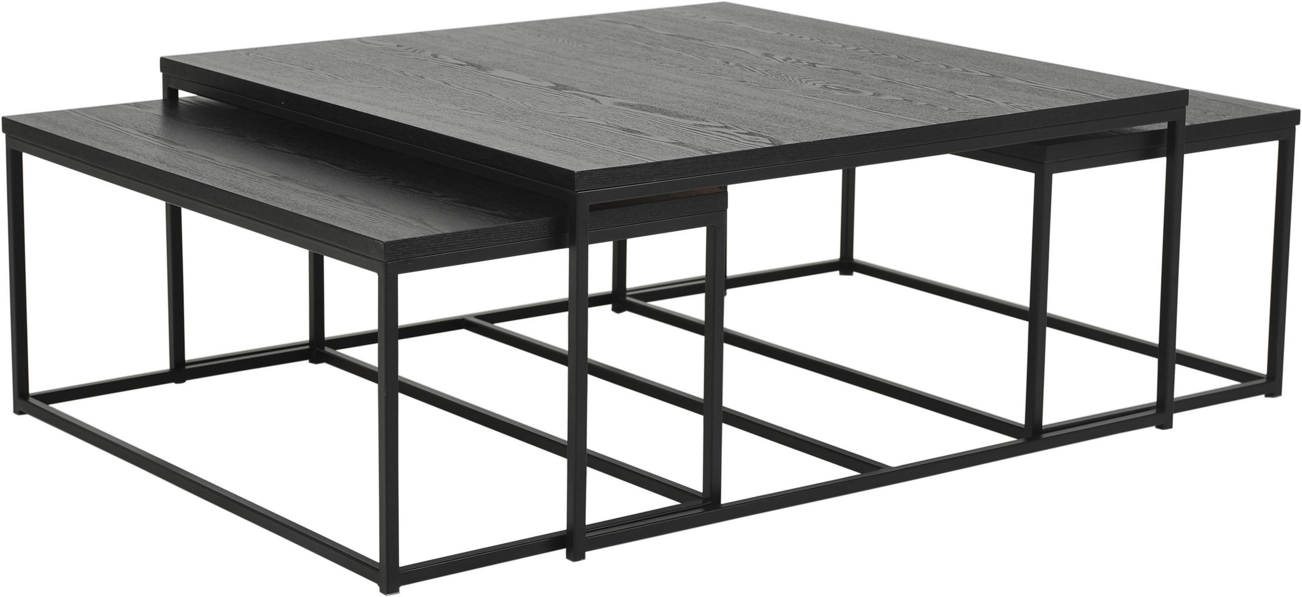 SIDOBORD SET i metall, trä 90/90/42 cm  - grå/svart, Design, metall/trä (90/90/42cm)