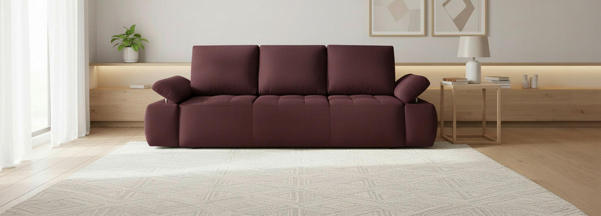 SCHLAFSOFA  mit Bettkasten erhältlich, Bettfunktion erhältlich Chenille, Jacquard Rot  - Rot/Schwarz, Design, Kunststoff/Textil (255/89/109cm) - MID.YOU