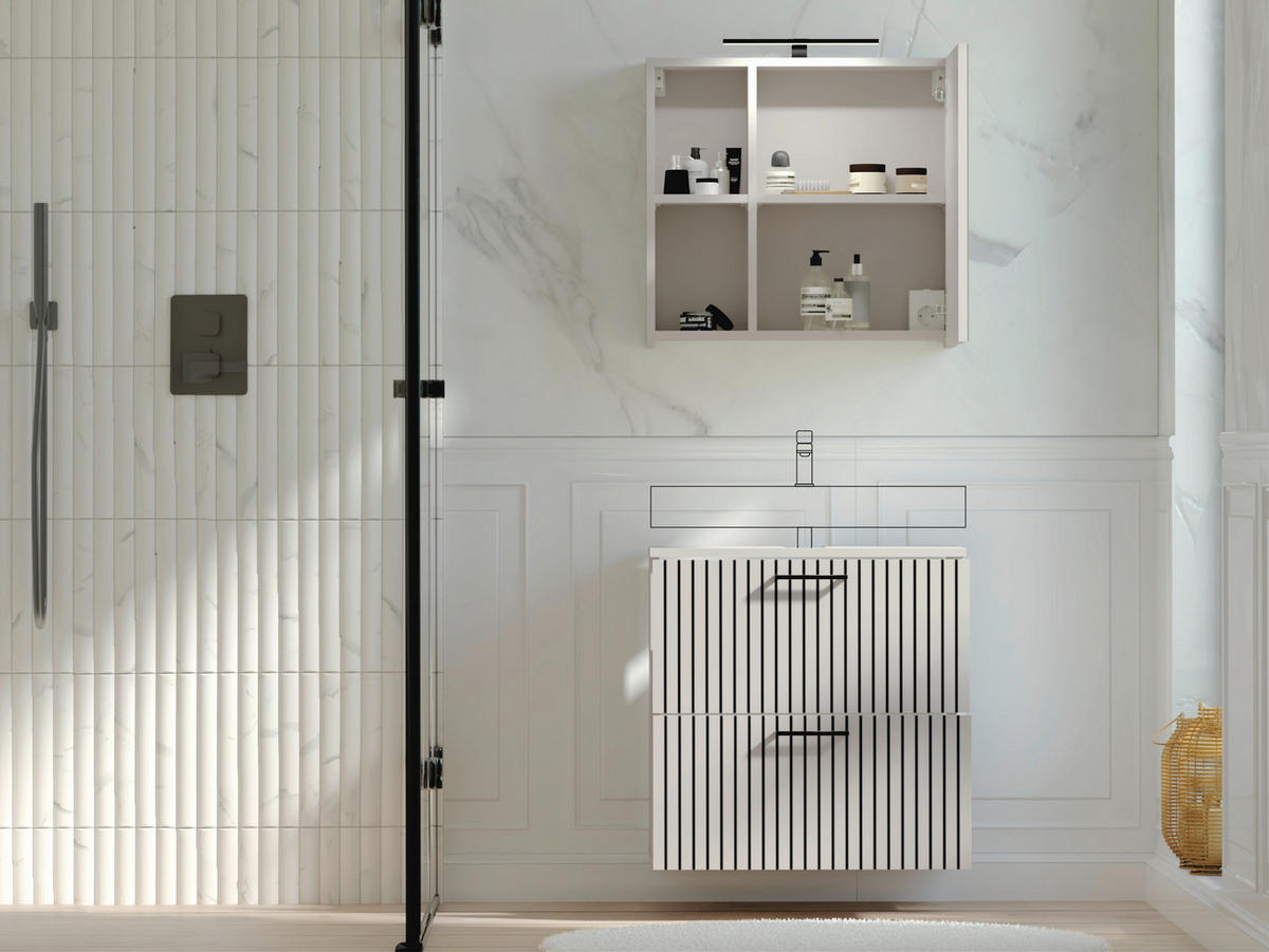 BADEZIMMER  in 60 cm  - Kaschmir/Schwarz, Trend, Glas/Holzwerkstoff (60cm) - Respekta