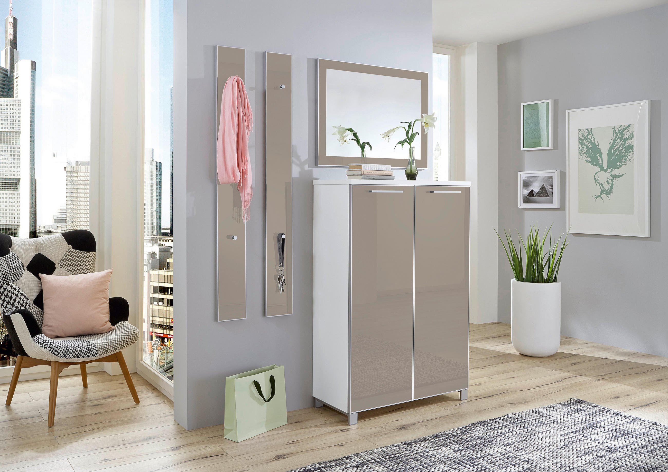 GARDEROBE 4-teilig  in 135/195/37 cm  - Taupe/Weiß, Design, Glas/Holzwerkstoff (135/195/37cm)
