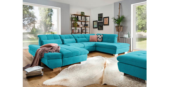 WOHNLANDSCHAFT  in Mikrofaser Türkis  - Türkis/Chromfarben, Design, Kunststoff/Textil (204/350/211cm) - Xora