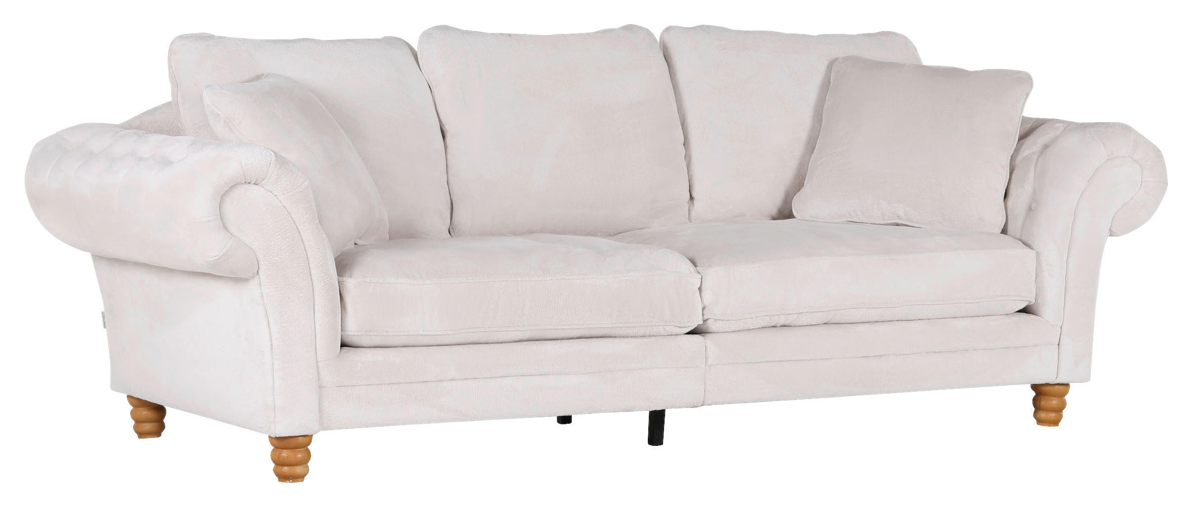 BIG SOFFA i plysch vit  - vit/furufärgad, Trend, trä/textil (273/85/110cm) - MID.YOU