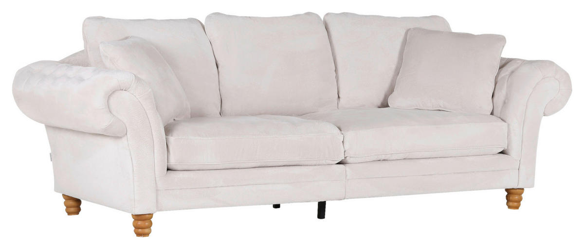 BIG SOFFA i plysch vit  - vit/furufärgad, Trend, trä/textil (273/85/110cm) - MID.YOU