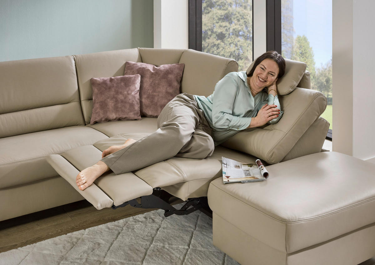 ECKSOFA in Echtleder Perlmutt  290/249 cm  - Perlmutt/Schwarz, KONVENTIONELL, Leder/Metall (290/249cm) - Beldomo Premium