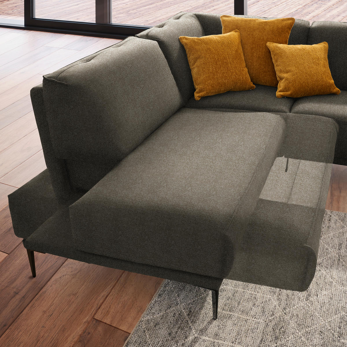 ECKSOFA in Flachgewebe Hellbraun  - Hellbraun/Schwarz, Design, Textil/Metall (210/260cm) - Johann Jakob