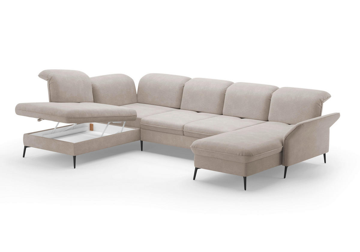 WOHNLANDSCHAFT in Flachgewebe Greige  - Greige/Schwarz, Konventionell, Textil/Metall (231/359/198cm) - Sit & More