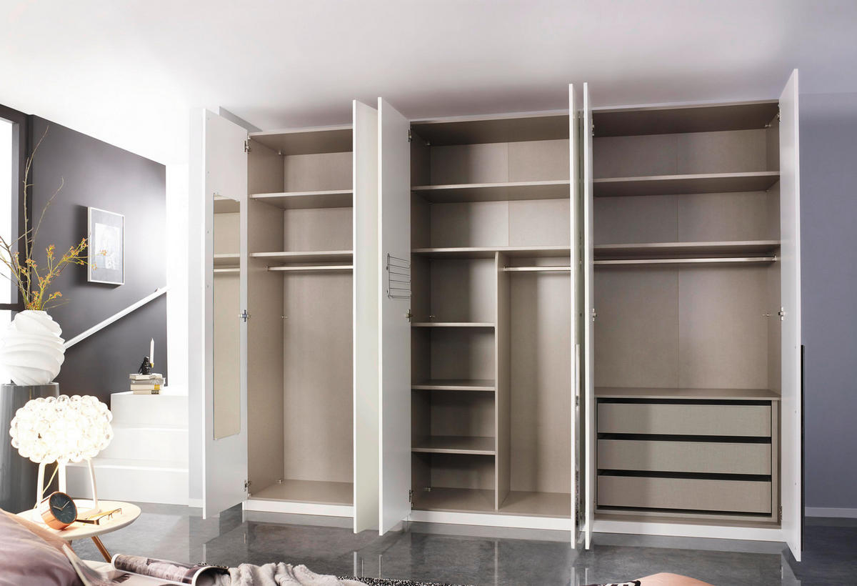 DREHTÜRENSCHRANK 301/223/60 cm,  in Weiß, 6-türig  - Chromfarben/Weiß, Design, Holzwerkstoff/Metall (301/223/60cm) - home24