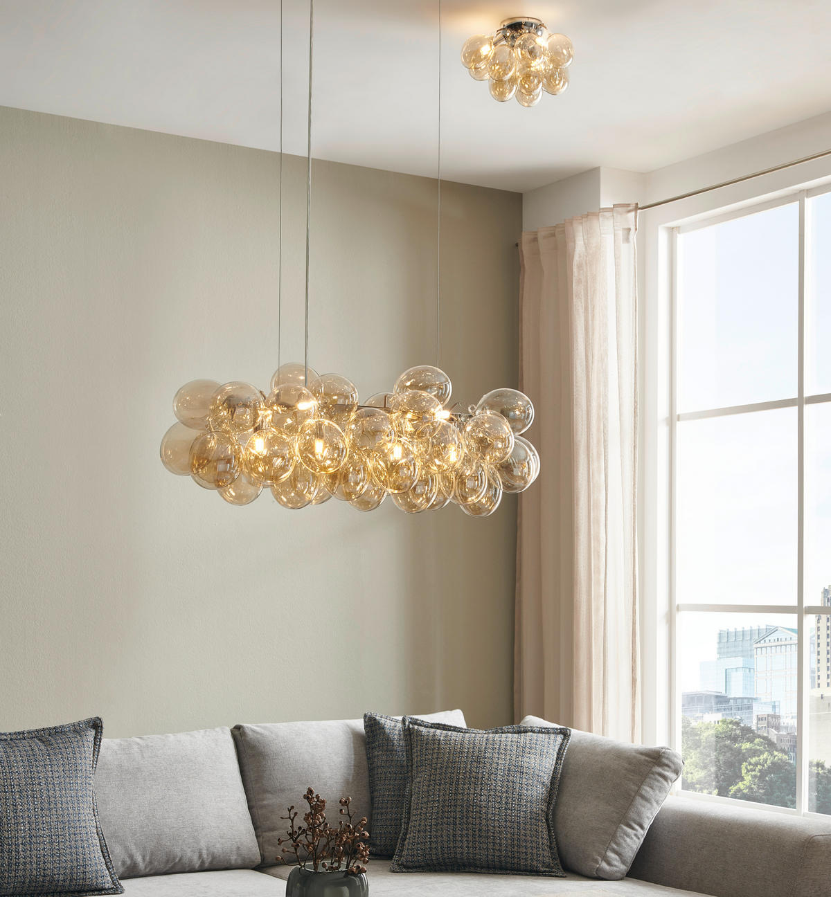 HÄNGELEUCHTE Gross 80/36/143 cm   - Chromfarben/Bernsteinfarben, Design, Glas/Metall (80/36/143cm) - By Rydéns