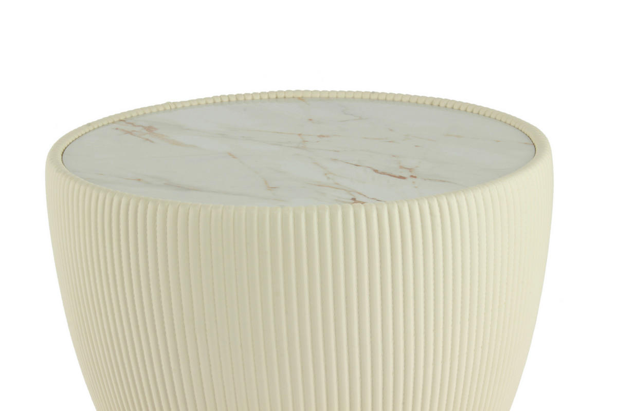 BEISTELLTISCH Creme rund  - Goldfarben/Creme, Design, Textil/Stein (47/45cm) - Kayoom