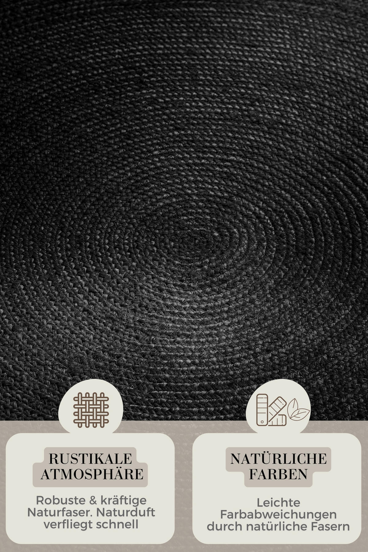 JUTETEPPICH 200 cm Jute Braided Schwarz rund  - Schwarz, Basics, Textil (200cm) - Hanse Home