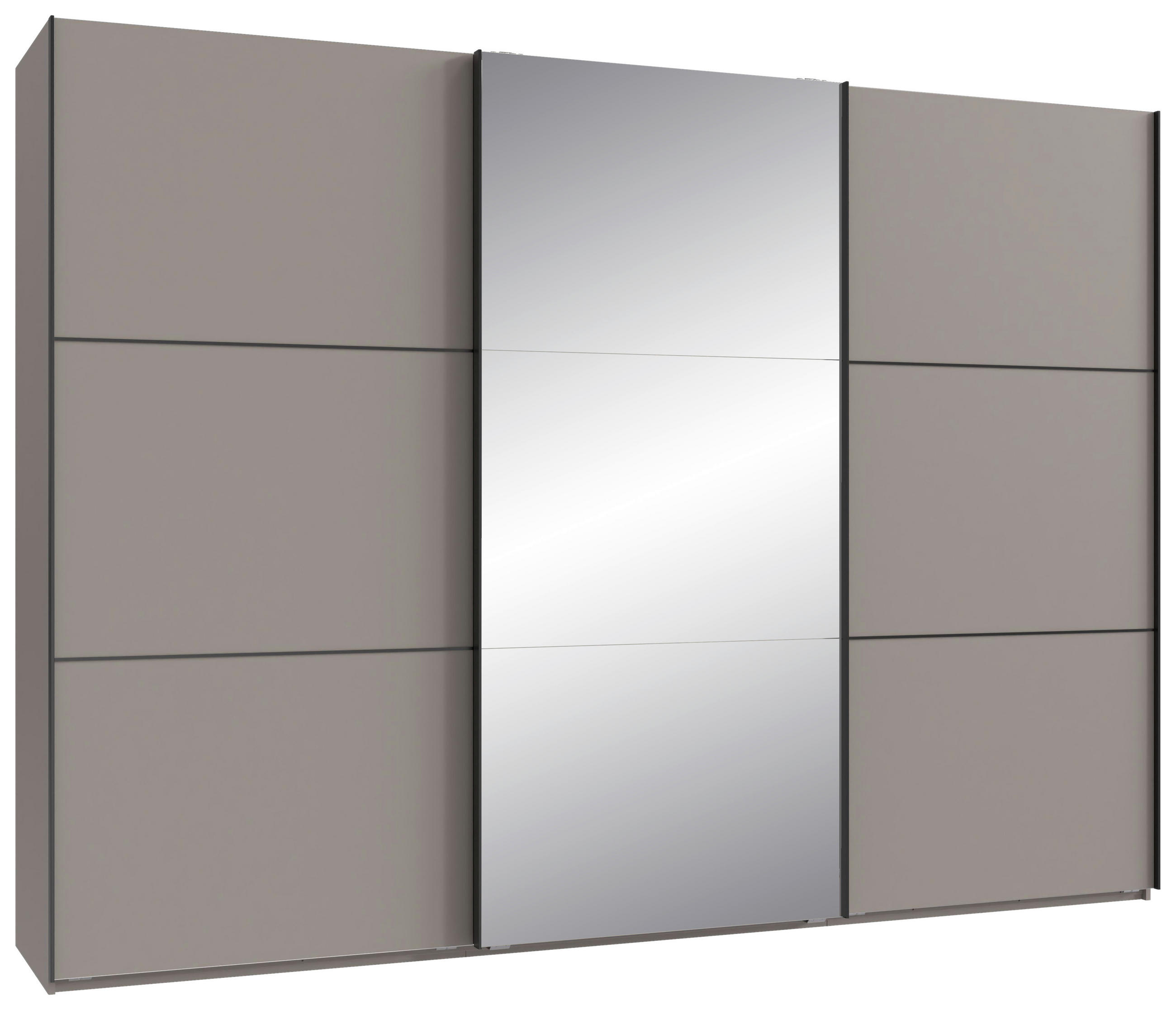 SCHWEBETÜRENSCHRANK 300/216/65 cm 3-türig Grau, Schwarz  - Schwarz/Grau, KONVENTIONELL, Glas/Holzwerkstoff (300/216/65cm) - Stylife