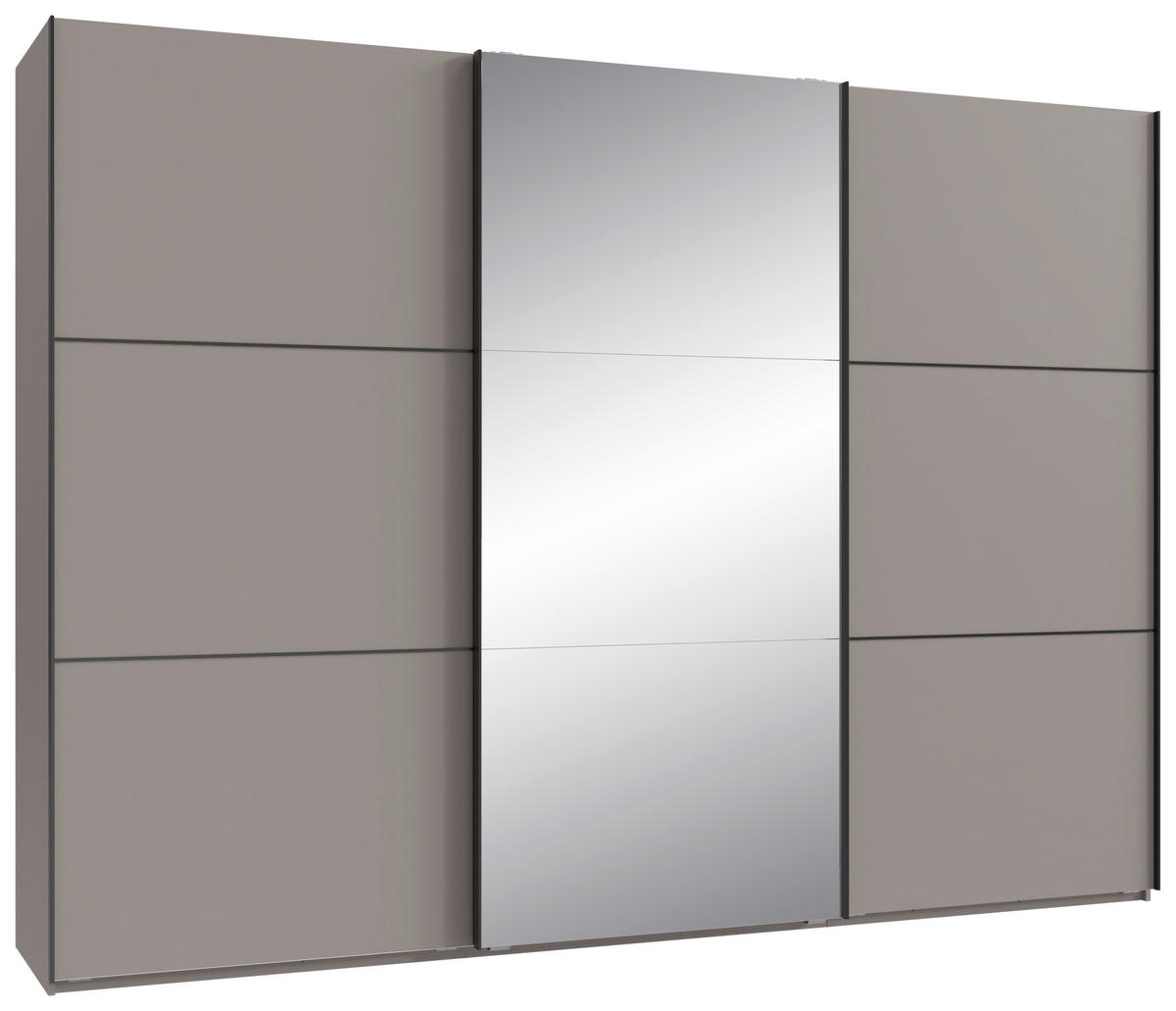 SCHWEBETÜRENSCHRANK 300/216/65 cm 3-türig Grau, Schwarz  - Schwarz/Grau, KONVENTIONELL, Glas/Holzwerkstoff (300/216/65cm) - Stylife