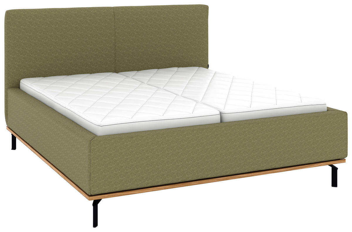POLSTERBETT 180/200 cm,  in Olivgrün, Matratze, Lattenrost, Bettkasten, H2 + H2 = mittel  - Graphitfarben/Weiß, Design, Holz/Textil (180/200cm) - Musterring