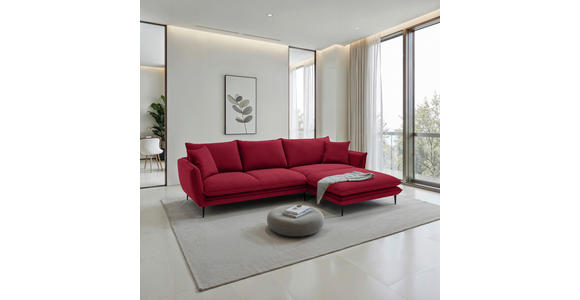 ECKSOFA  in Webstoff Dunkelrot  304/196 cm  - Schwarz/Dunkelrot, KONVENTIONELL, Textil/Metall (304/196cm) - Hom`in