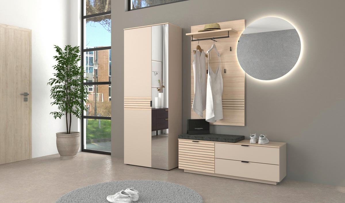 GARDEROBE 5-teilig  in 236/202/38 cm  - Kaschmir/Eichefarben, Design, Glas/Holzwerkstoff (236/202/38cm) - Xora