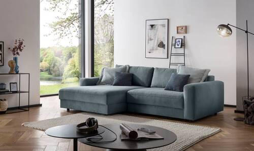 ECKSOFA in Cord Blaugrau  - Blaugrau/Schwarz, Modern, Textil (176/250cm) - Trendmanufaktur
